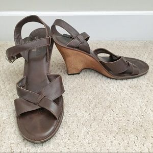 Michael Kors Leather and Wood Wedge Sandals